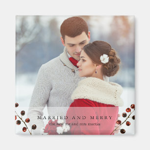 Winter Berries Married and Merry Photo Magnet
