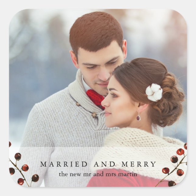 Winter Berries Married and Merry Photo Sticker (Front)