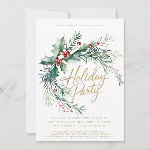 Winter Berries Modern Script Holiday Party Invitation