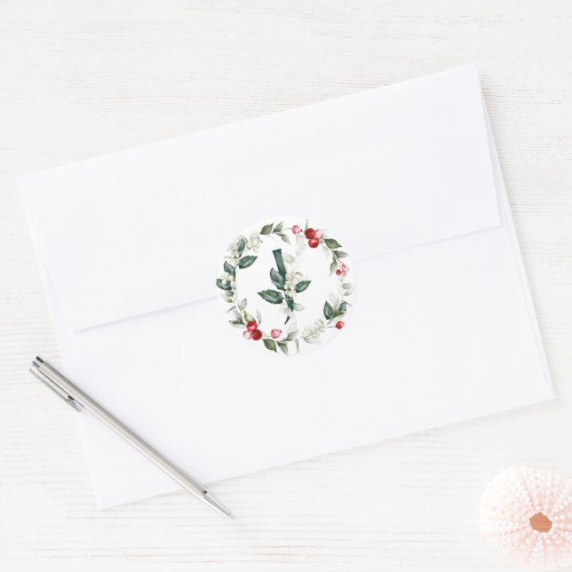 Winter Berries Monogram J Small Round Labels (Envelope)