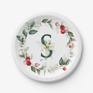 Winter Berries Monogram S Paper Plate