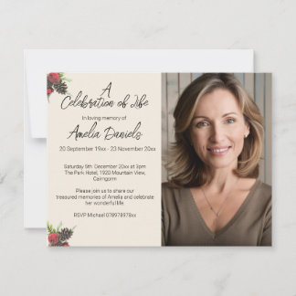 Winter Berries & Pine Cone Celebration of Life  Invitation