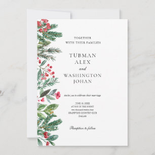 Winter Berries Pine Cone Greenery Wedding Invitation