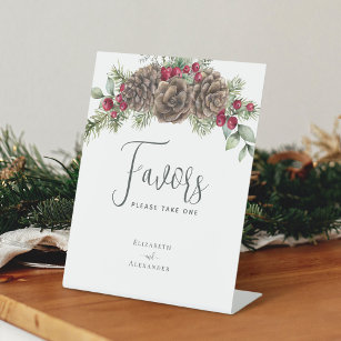 Winter Berries Pine Cone Rustic Wedding Favours  Pedestal Sign