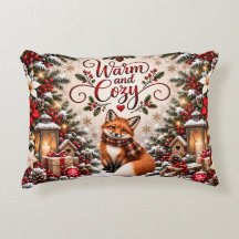 Winter Berries Pine Cones Fox Illustration