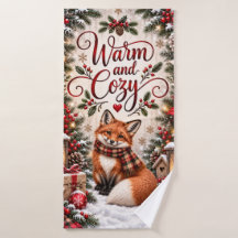 Winter Berries Pine Cones Fox Illustration