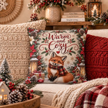 Winter Berries Pine Cones Fox Illustration