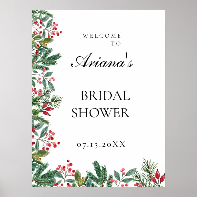 Winter Berries Pine Greenery Wedding Welcome sing  Poster (Front)