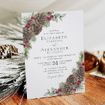 Winter Berries Pine Watercolor Christmas Wedding Invitation<br><div class="desc">This elegant winter-themed wedding invitation is decorated with Christmas watercolor greenery and red holly berries, pine cones and evergreen branches. On the back is a burgundy watercolor texture. Find matching rsvp and enclosure cards, as well as other matching products, in the collection. Message me through Zazzle Chat if you need...</div>