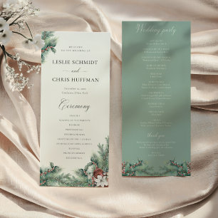 Winter Berries & Pine Watercolor Greenery Wedding Program
