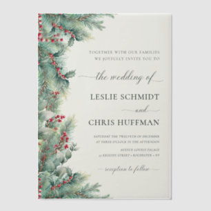 Winter Berries & Pine Watercolor Greenery Wedding  Vellum Invitations
