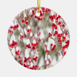 Winter Berries Red White Christmas Colours Snow Ho Ceramic Ornament