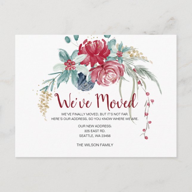 Winter Berries Rustic Moving Holiday Announcement Postcard (Front)