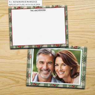 Winter Berries Sage Chequered Photo Note Card