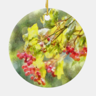 Winter Berries Watercolor Ceramic Ornament