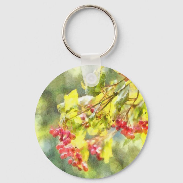 Winter Berries Watercolor Keychain (Front)