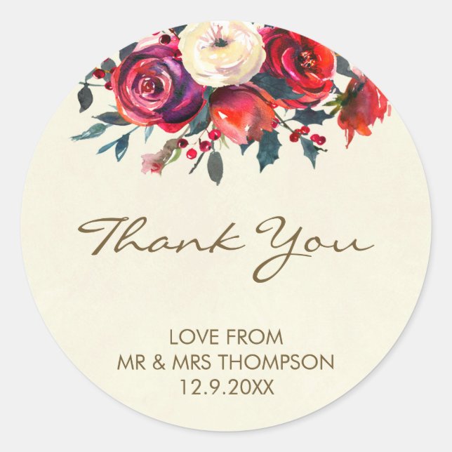 winter berries wedding thank you sticker christmas (Front)