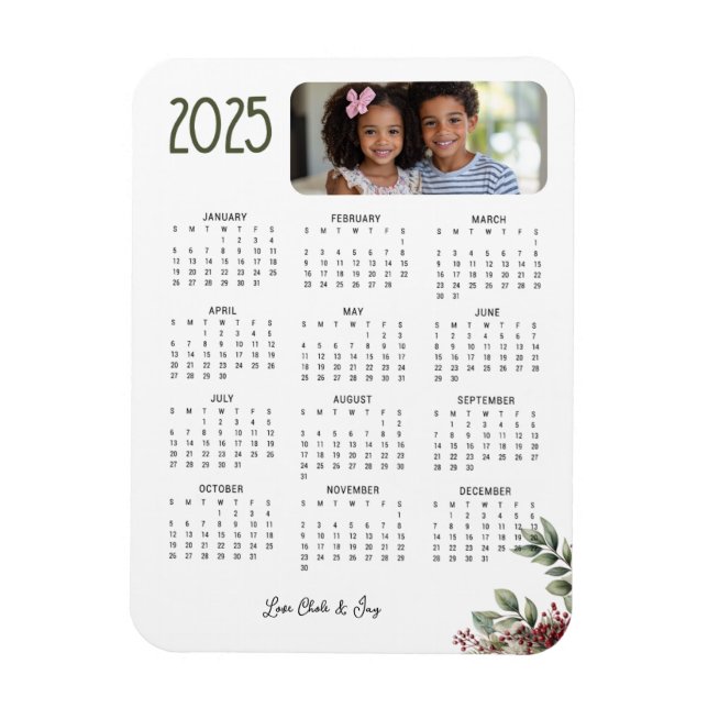 Winter Berry 2025 Calendar Card Magnet (Vertical)