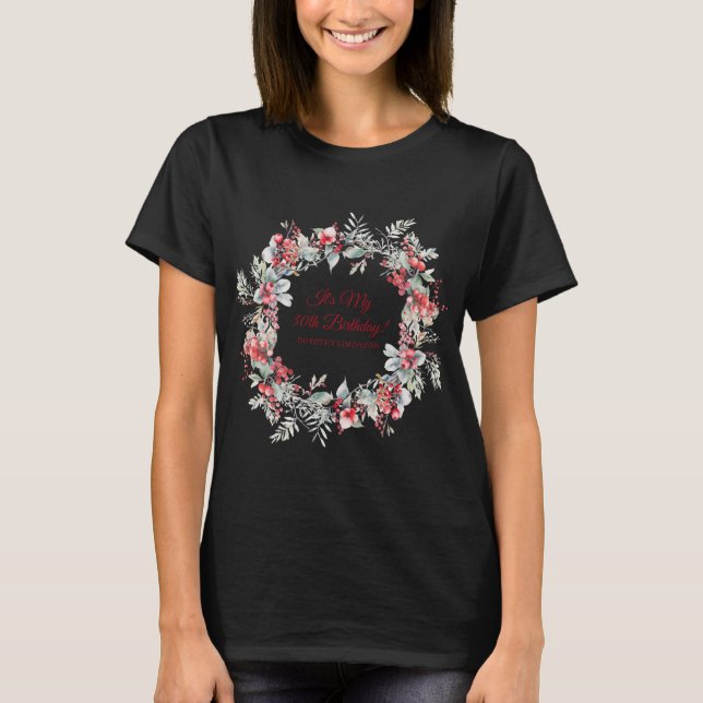 Winter Berry 30th Birthday Elegant  T-Shirt (Front)