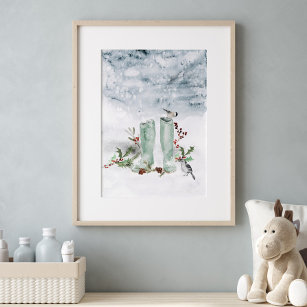Winter Berry, Birds and Snow Poster
