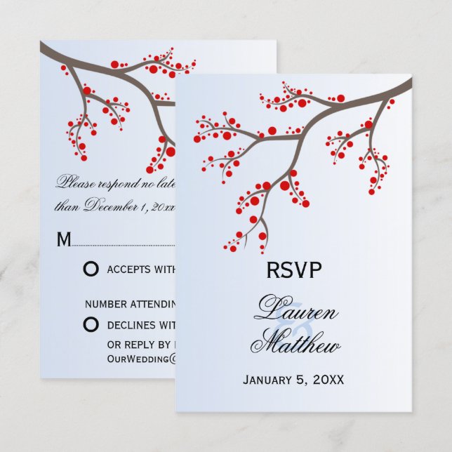 Winter Berry Branch RSVP Reply Cards (Front/Back)