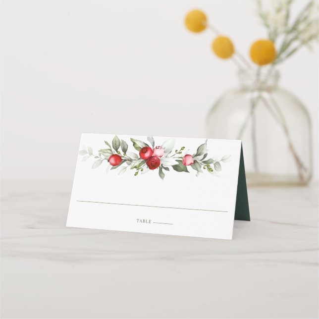Winter Berry | Christmas Wedding Place Card (Front)