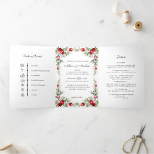 Winter Berry Christmas Wedding Timeline Invitation