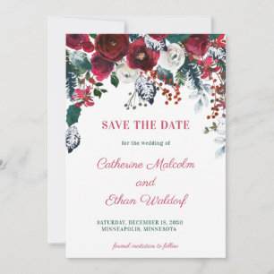 Winter Berry Floral Photo Flat Save The Date Card