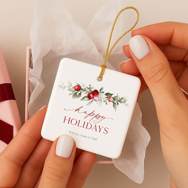 Winter Berry “Happy Holidays” Ceramic Ornament (Creator Uploaded)