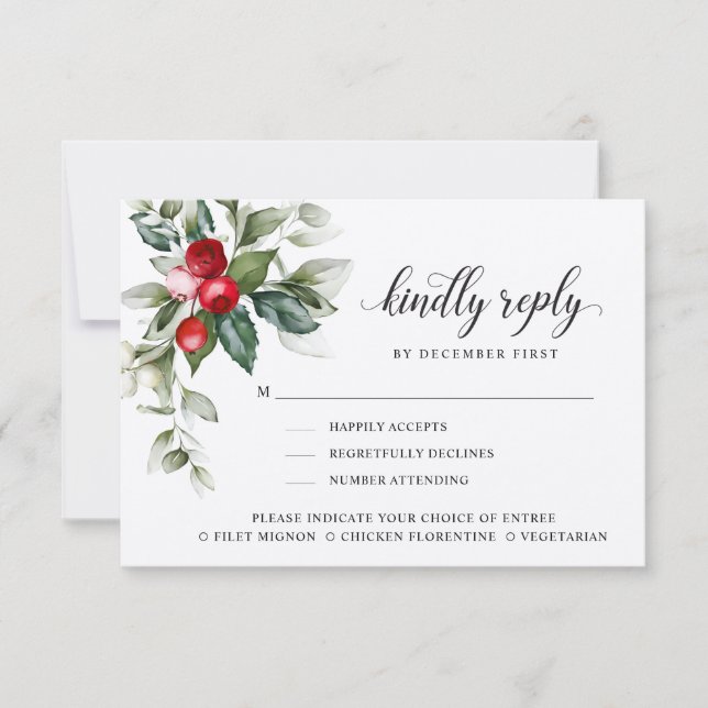Winter Berry | Kindly Reply | Meal Options  RSVP  (Front)