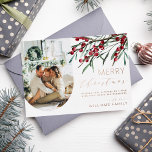 Winter Berry Script Christmas One Photo Arch Foil Holiday Card<br><div class="desc">Greet your friends and loved ones a Merry Christmas this holiday season with this modern elegant foil card featuring watercolor winter berries,  botanical leaf stems,  an arch photo of your family and a holiday greetings you can personalize.</div>