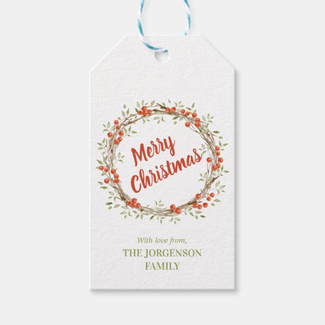 Winter Berry Wreath Christmas Gift Tags (Front)