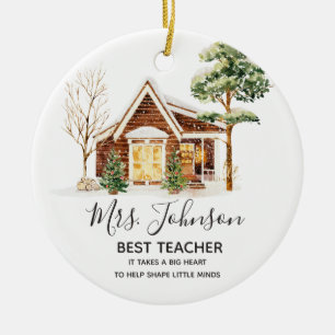 Winter Best Teacher Christmas Tree Ceramic Ornament