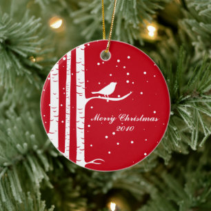 Winter Birch and Bird Ceramic Ornament