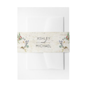 Winter Birch Calligraphy Floral Botanical Wedding Invitation Belly Band