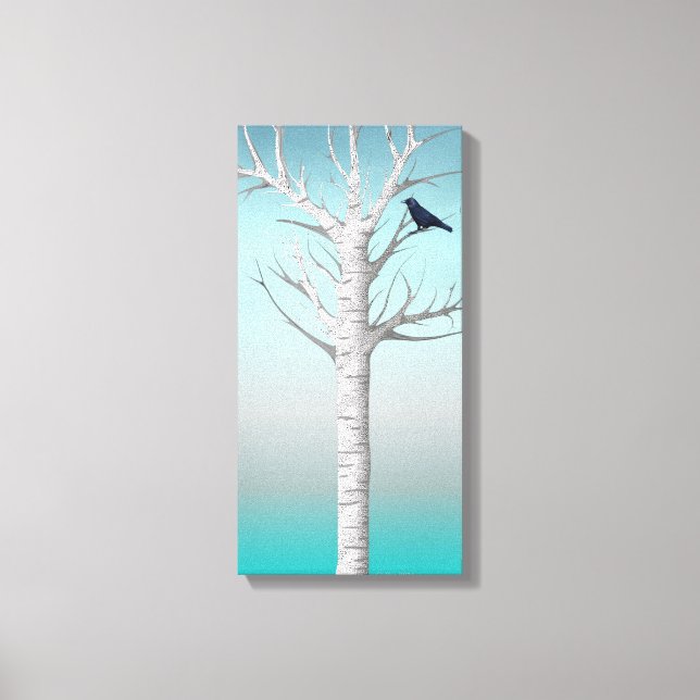 Winter Birch Grove w/bird 10x20 Wrapped Canvas (Front)