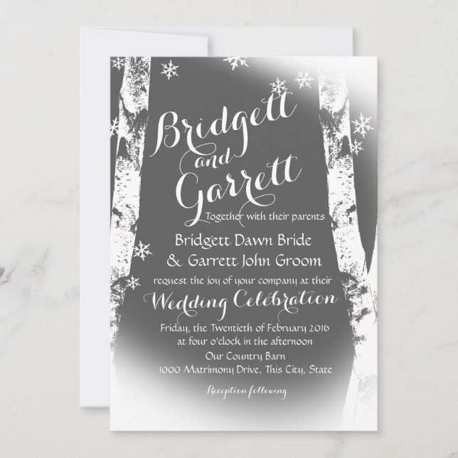 Winter Birch Trees Design Wedding Invitation (Front)