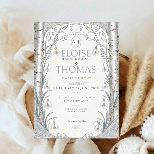Winter Birch Wedding Botanical Elegant Silver Invitation (Creator Uploaded)