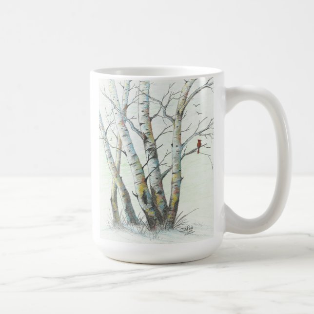 Winter Birches Coloured Pencil Art Coffee Mug (Right)
