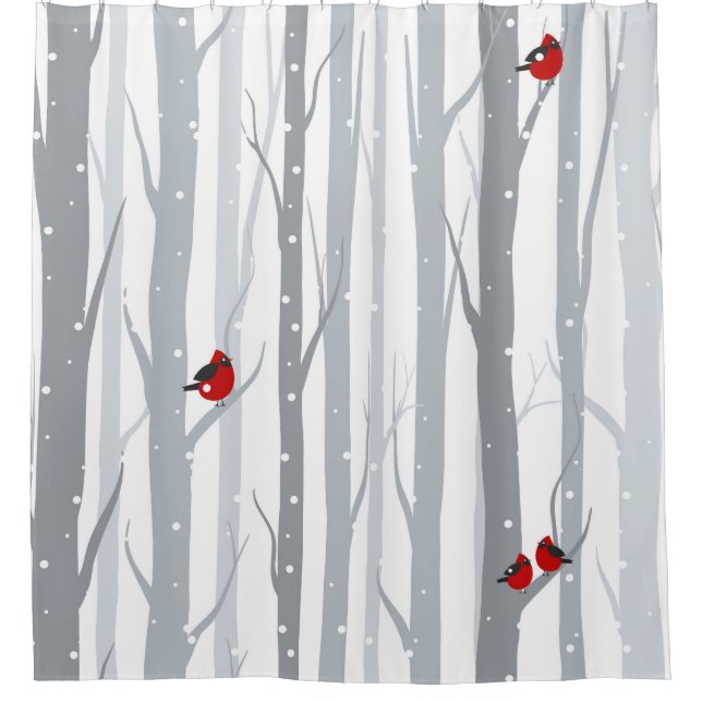 Winter Birches: Grey Trees, Red Birds (Front)