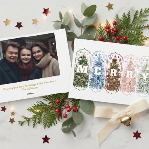 Winter Bird Colourful Trees Merry Photo Holiday Card