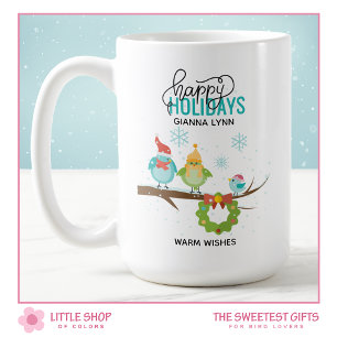 Winter Bird Family Personalized Christmas Coffee Mug