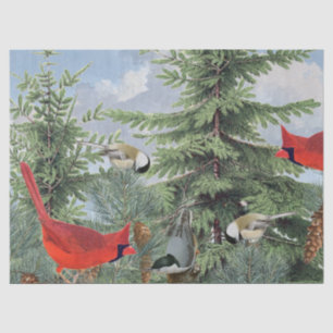Winter Bird Forest Cardinal Chickadee Nuthatch Sky Tissue Paper