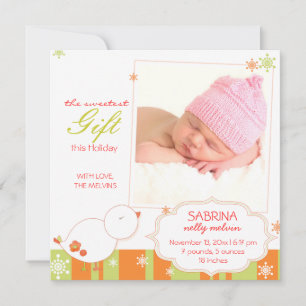 Winter Bird New Baby Girl Photo Faire-part de nais