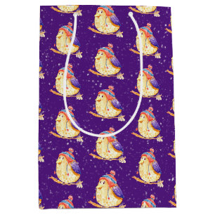 Winter Bird on Purple Medium Gift Bag