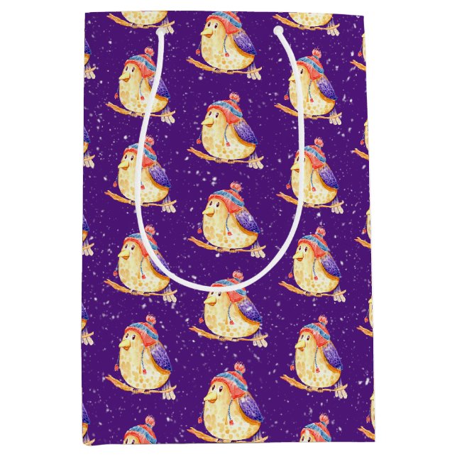 Winter Bird on Purple Medium Gift Bag (Front)