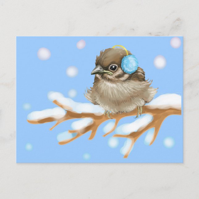 Winter Bird on snow Branch Postcard (Front)