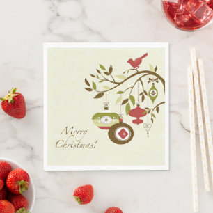 Winter Bird Partridge Tree Branch Merry Christmas  Napkin