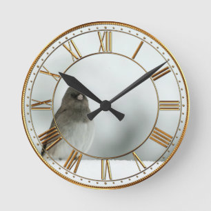 Winter Bird Round Clock