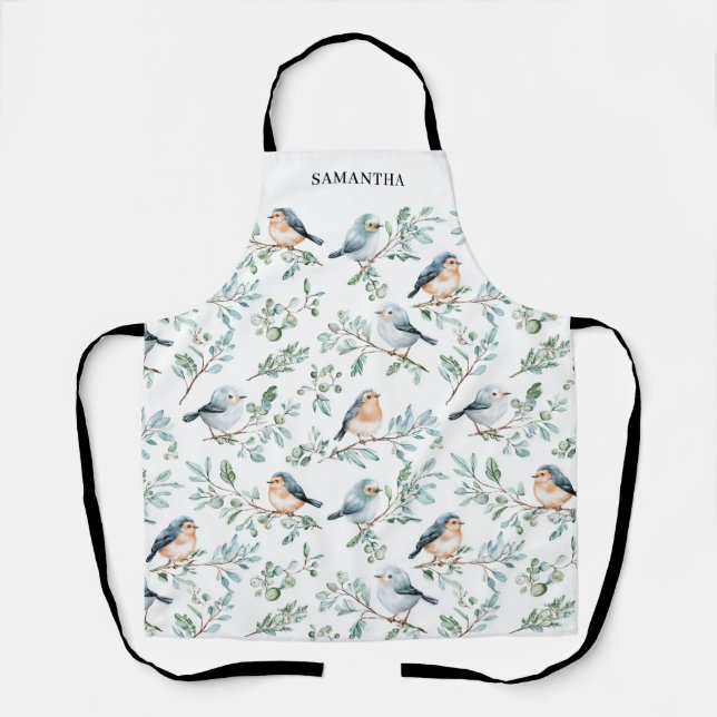 Winter Bird Watercolor Personalized  Apron (Front)